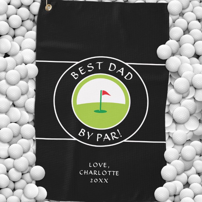 Best Dad By Par Funny Green Course Custom  Golf Towel (Best Dad By Par | Fun Father's Day Custom Golf Towel)