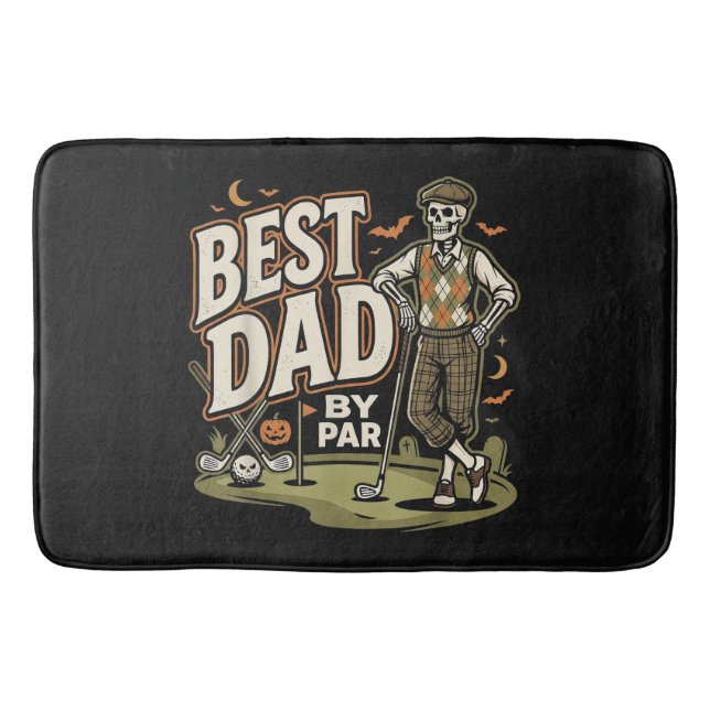 Best Dad By Par Funny Halloween Golf Skeleton Bath Mat (Front)