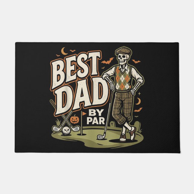 Best Dad By Par Funny Halloween Golf Skeleton Doormat (Front)