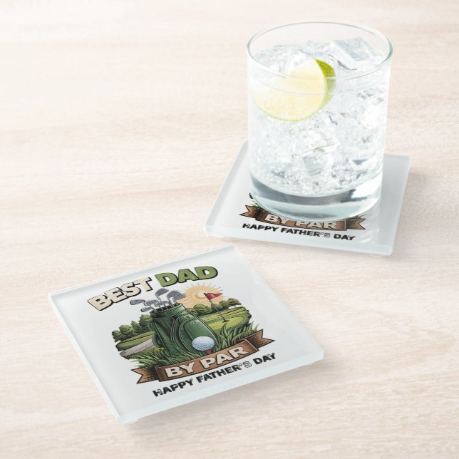 Best Dad By Par Golf Dad Funny Glass Coaster (Angled)