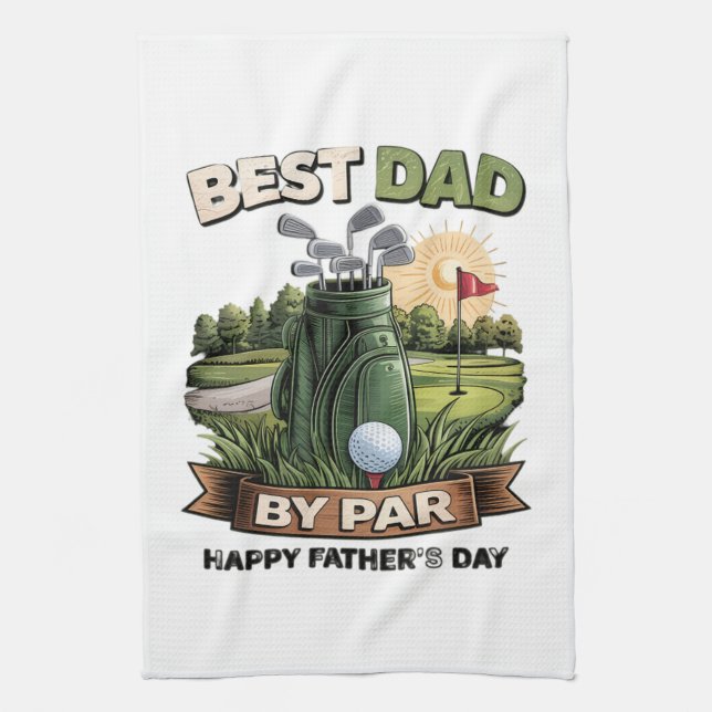 Best Dad By Par Golf Dad Funny Kitchen Towel (Vertical)