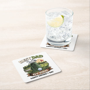 Best Dad By Par Golf Dad Funny Square Paper Coaster