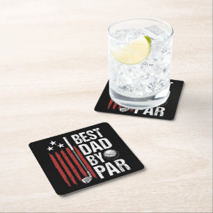 Best Dad By Par Golf Humour Square Paper Coaster