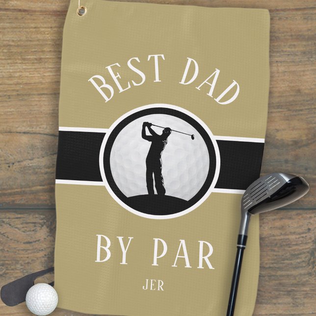 Best Dad By Par Golf Quote Monogrammed Gold Black Golf Towel (Best Dad By Par Golf Quote Monogrammed Initials or Name Gold Black Golf Towel For Him)