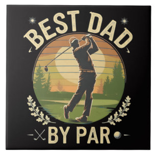 Best Dad By Par Golf Sunset Vintage Tile