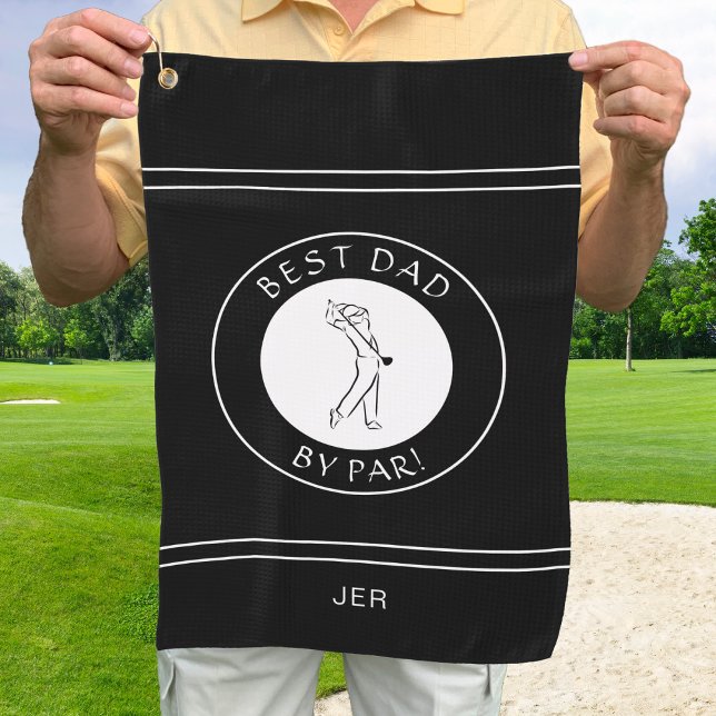 Best Dad By Par Golfer Pro Funny Black White Male  Golf Towel (Creator Uploaded)