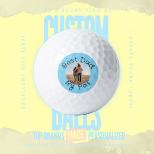 Best Dad By Par Heartfelt Family Photo Round Blue Golf Balls