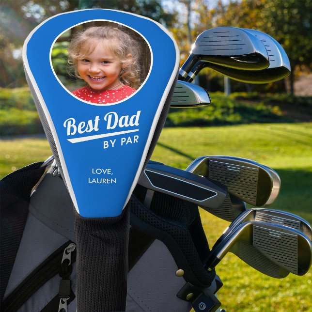 Best Dad By Par Kid's Photo Name Blue Golf Head Cover (Creator Uploaded)