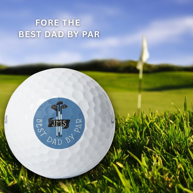 Best Dad By Par Monogrammed Golf Clubs Custom Balls (Modern, stylish gift for golf dads. Add initials or a monogram.)