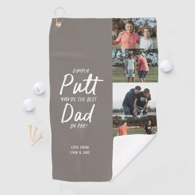 Best Dad By Par multi Photo Golf Fathers Day taupe Golf Towel (InSitu)