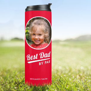 Best Dad By Par Personalized Photo Red Golf Thermal Tumbler