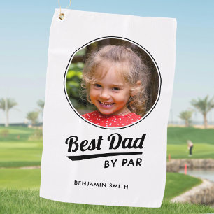 Best Dad By Par Personalized Photo White Black Golf Towel