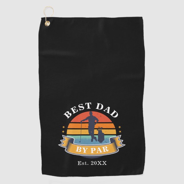 Best Dad By Par Personalized Retro Fathers Day Golf Towel (Front)