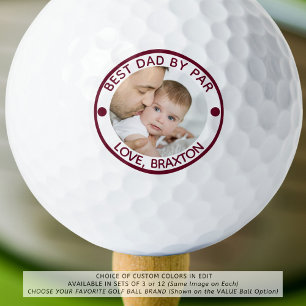 BEST DAD BY PAR Photo Burgundy Maroon Personalized Golf Balls