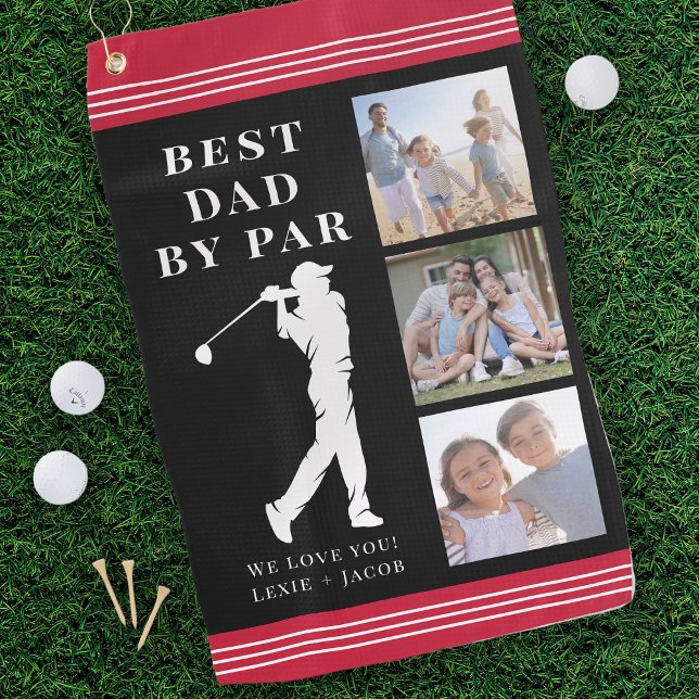 Best Dad by Par Photo Collage Father's Day Gift Golf Towel (Creator Uploaded)