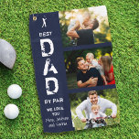 Best Dad By Par Photo Cool Golfer Father's Day Golf Towel<br><div class="desc">Cool Custom Father's Day gift for the Best Dad Ever. Modern distressed typography message reading BEST DAD BY PAR as well as a personalized message next to a collage of 3 family photos make this golf towel a keepsake gift he'll love to show off on the course.</div>