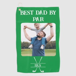 Best Dad by Par Photo Initials Gift for Dad Green Golf Towel
