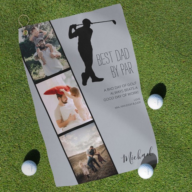 'Best Dad By Par' Photo Keepsake Personalized Golf Towel (Creator Uploaded)