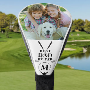 BEST DAD BY PAR Photo Monogram Black White Golf Head Cover