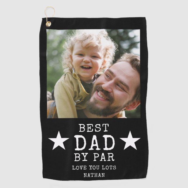Best Dad by Par Photo Name Black And White   Golf Towel (Front)