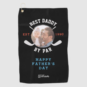 Best Dad By Par Retro Father's Day Black Monogram  Golf Towel