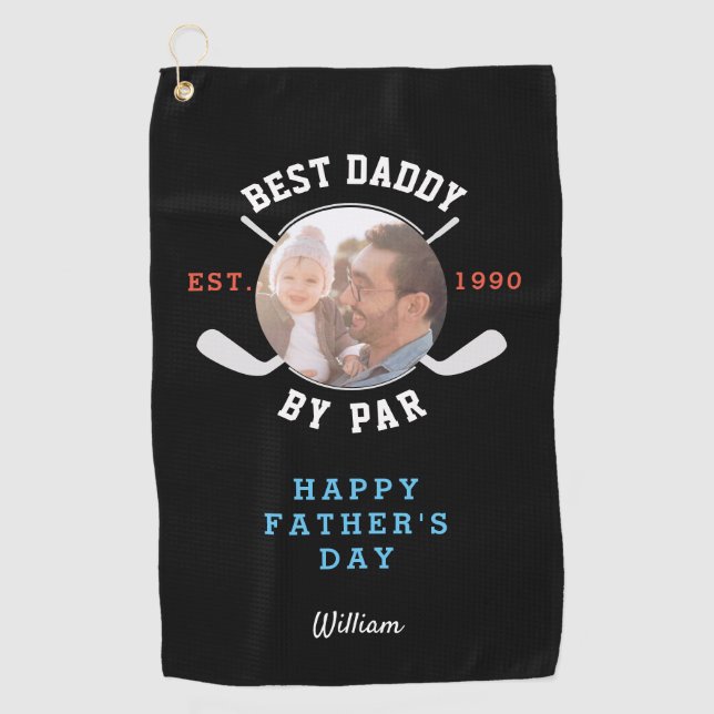 Best Dad By Par Retro Father's Day Black Monogram  Golf Towel (Front)