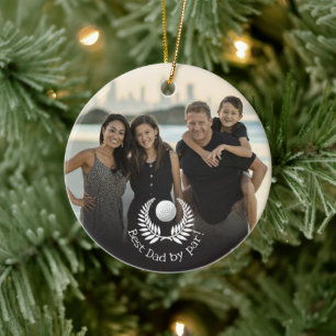 Best Dad by Par Wreath Custom Name Photo Ceramic Ornament