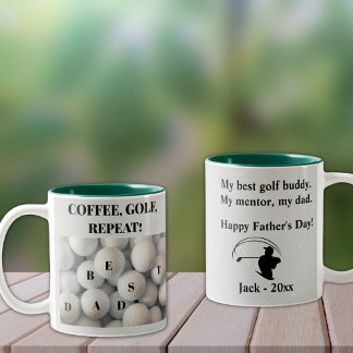 Best Dad. Coffee, Golf, Repeat.  Two-Tone Coffee Mug