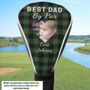 Best Dad Custom Kids Photo Green Buffalo Plaid Golf Head Cover