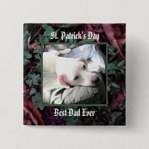 Best Dad Cute Dog Shamrocks and Clovers Green 2 Inch Square Button
