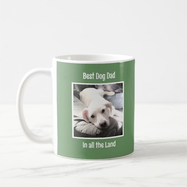 Best Dad Cute White Puppy Dog Sage Green 2 Photo Coffee Mug (Left)
