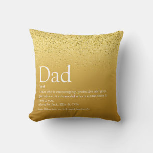 Best Dad, Daddy, Father Definition Gold Glitter Throw Pillow
