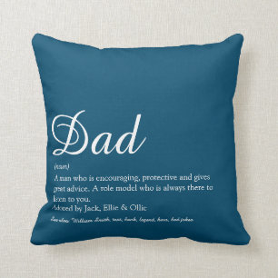 Best Dad, Daddy, Father Definition Script Blue Throw Pillow