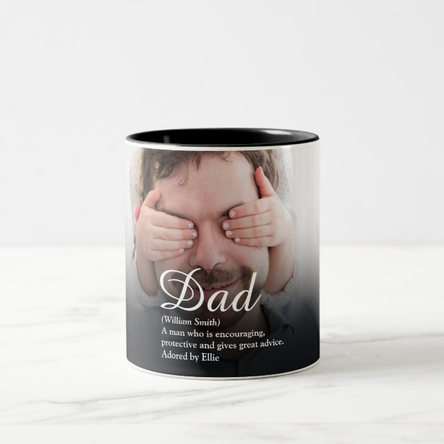 Best Dad, Daddy, Father Definition Script Photo Two-Tone Coffee Mug (Center)