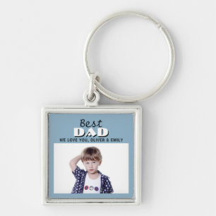 Best Dad Dusty Blue Photo Father`s Day Keychain