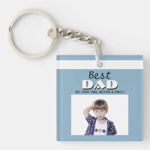 Best Dad Dusty Blue Photo Father`s Day Keychain