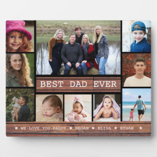 Best Dad Ever 10 Family Photo Collage Rustic Wood Plaque