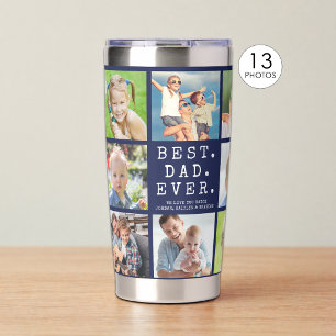 BEST DAD EVER 13 Photos Personalized Blue Insulated Tumbler