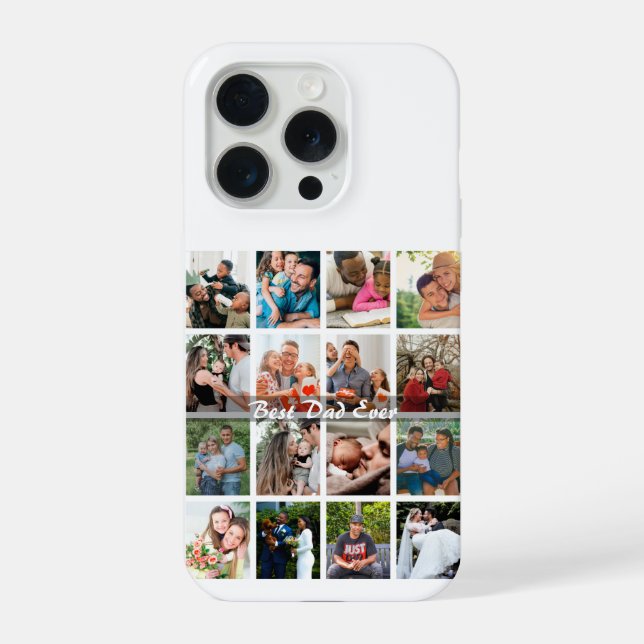 Best Dad Ever 16 Photo Collage Personalized Father iPhone Case (Back)