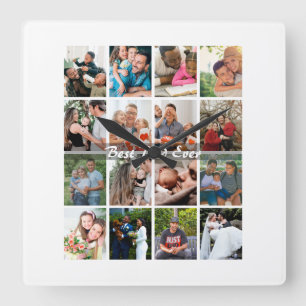 Best Dad Ever 16 Photo Collage Personalized Father Square Wall Clock