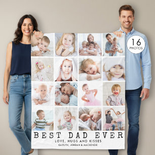 BEST DAD EVER 16 Photo Collage White Fleece Blanket