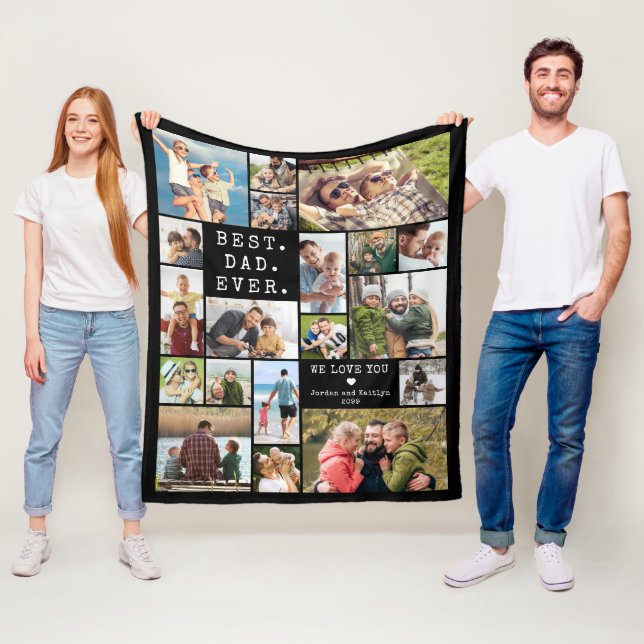 Best Dad Ever 19 Photo Collage Memory Fleece Blanket (In Situ)