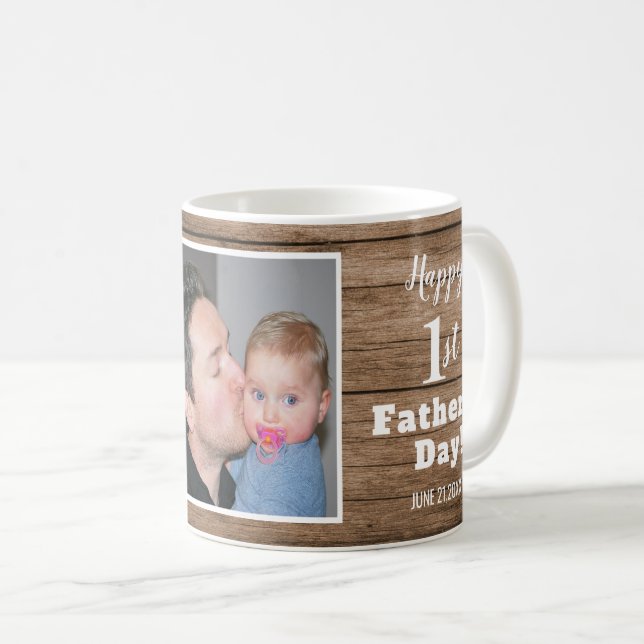 Best Dad Ever 1st Father's Day Photo Rustic Wood Coffee Mug (Front Right)