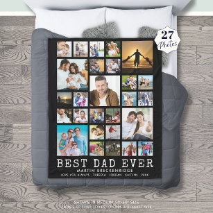 BEST DAD EVER 27 Photo Collage Your Text Black Fleece Blanket
