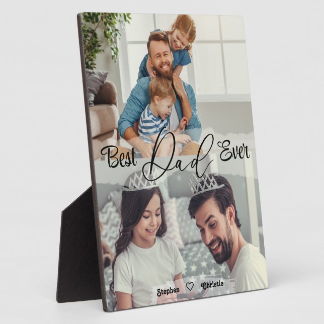 Best dad ever - 2 photo collage happy father's day plaque (Side)