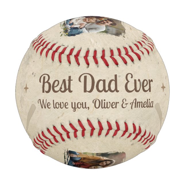 Best Dad Ever 2 Photo Keepsake Gift Baseball (Front)