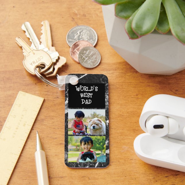 Best Dad Ever 2 Photo Modern Keepsake Father's Day Keychain (Desk)