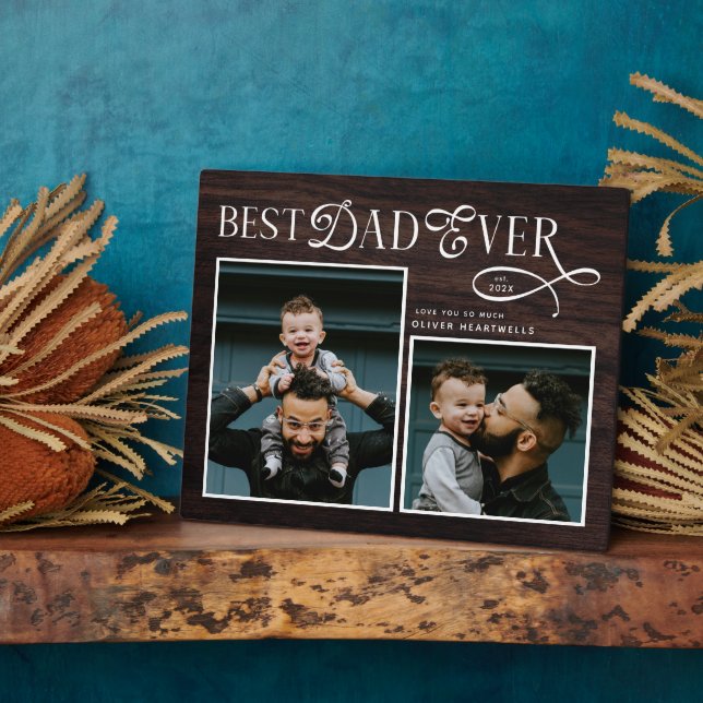  Best Dad Ever 2 Photos Fathers Day Rustic Wood Plaque (Side)