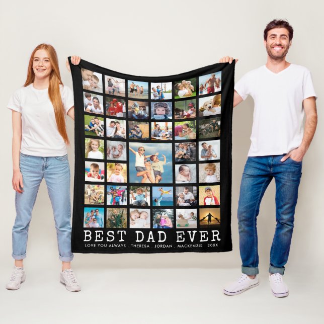 BEST DAD EVER 39 Photo Collage Your Text and Colou Fleece Blanket (In Situ)