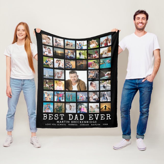 BEST DAD EVER 39 Photo Collage Your Text and Colou Fleece Blanket (In Situ)